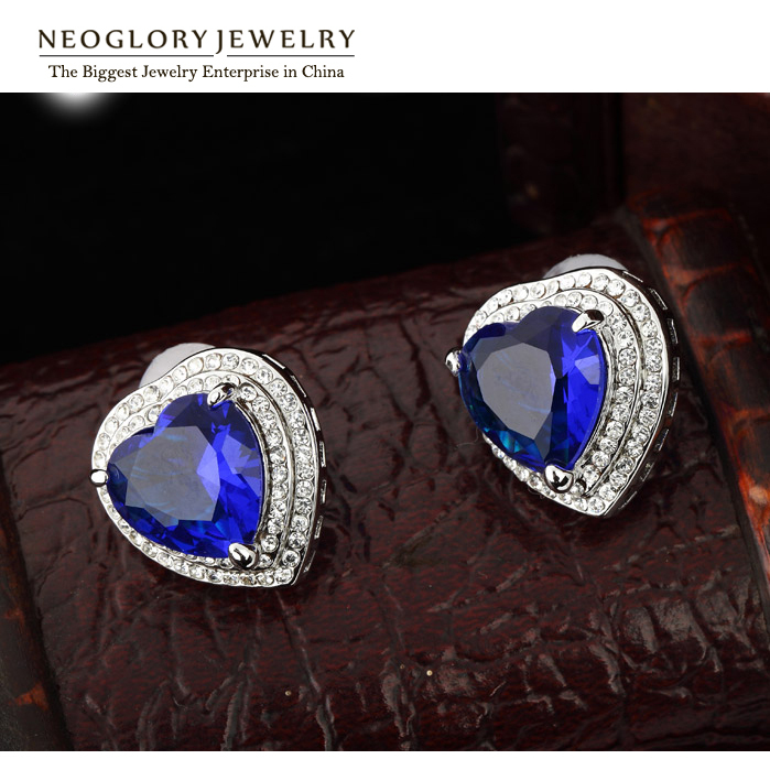 Neoglory CZ Stone Rhinestone Alloy Platinum Plated AAA Zircon Heart Love Stud Earrings for Women Romantic