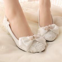 2015 new fashion Handmade lace flower decoration wedding shoes rhinestone pearl bow bridal shoes bridesmaid shoes