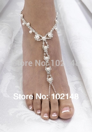sexy rhinestone barefoot sandals foot bracelet beach foot jewelry with pearl cross beads anklets for women