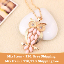 Free shipping Brand Design New Fashion High quality Metal chain Pink gem owl pendant necklace statement