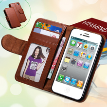 Vintage Design PU Leather Case For iphone 4 4S 4G Stand Wallet Card Slot Photo Frame