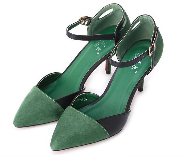 2014 mixed colors sexy high heeled pumps pointed toe thin high heels red bottom buckle strap