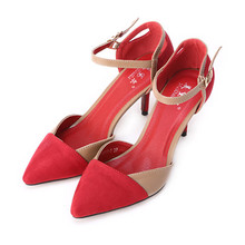 2014 mixed colors sexy high heeled pumps pointed toe thin high heels red bottom buckle strap