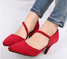 Pointed toe Flock Thin Mid heel Pumps autumn High heels Closed toe sexy dress women suede