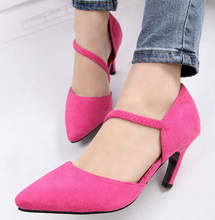 Pointed toe Flock Thin Mid heel Pumps autumn High heels Closed toe sexy dress women suede