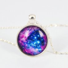 Vintage Galaxy Necklace Dragon Glass Cabochon Pendant Silver Plated Chain Necklace Mysterious Gift No 7 Bestselling