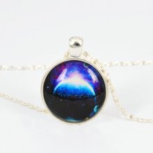 Vintage Galaxy Necklace Dragon Glass Cabochon Pendant Silver Plated Chain Necklace Mysterious Gift No 7 Bestselling