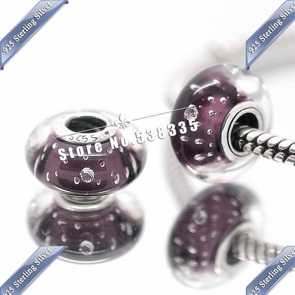 2pcs 925 Sterling Silver Purple Effervescence Murano Glass Beads Charm Fit European Jewelry pandora Bracelet Necklaces
