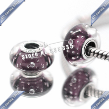 2pcs 925 Sterling Silver Purple Effervescence Murano Glass Beads Charm Fit European Jewelry pandora Bracelet & Necklaces Pendant