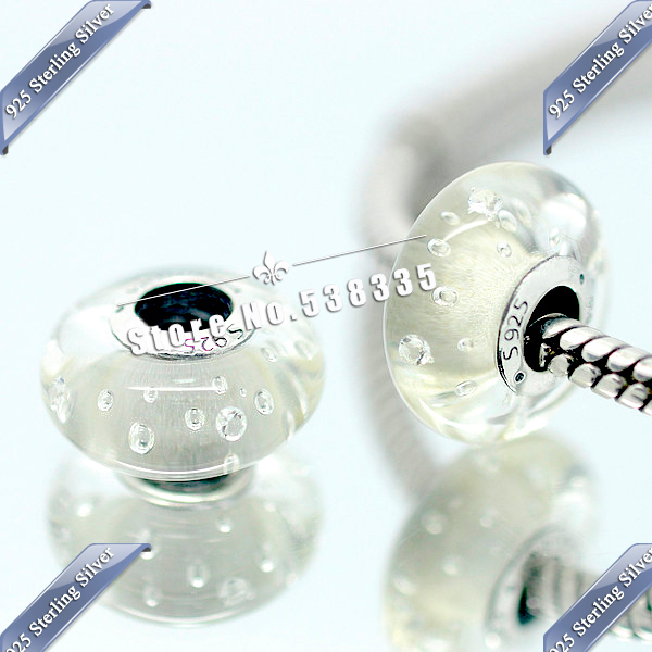 2pcs S925 Sterling Silver White Effervescence Murano Glass Beads Charm Fit European Jewelry pandora Bracelet Necklaces