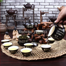 Hot Sale Free Shipping Porcelain Tea Sets Color Yellow Font Black Tea Set Gaiwan Teapot Cup