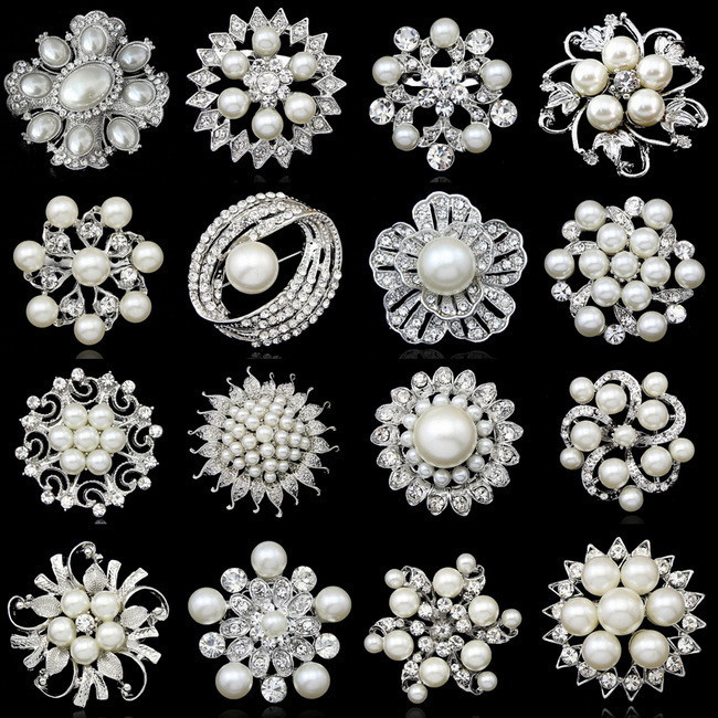 Korean Fashion silver Wedding Brooches Pins Cheap Pearl Alloy Flower Brooches women men jewelry Luxury Brooches