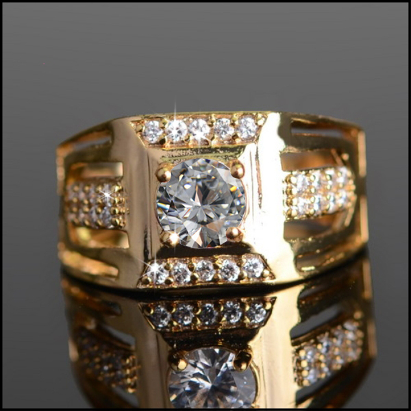 Big Size Square Crystal Paved Hollow Out Men Ring 18K Gold Plated Rings Set Man Engagement