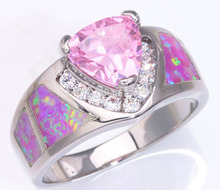 Luxury Wholesale Retail Jewelry Pink Fire Opal Pink Topaz Cubic Zirconia Silver Ring Size 5 6