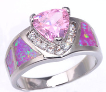 Luxury Wholesale Retail Jewelry Pink Fire Opal Pink Topaz Cubic Zirconia Silver Ring Size 5 6