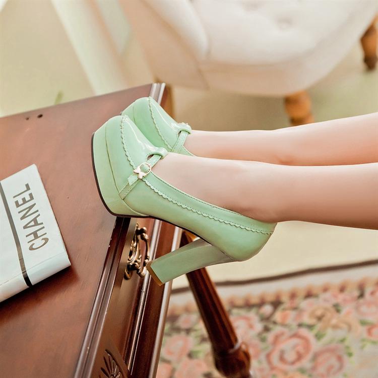 Mint green small fresh nude color candy color high heeled shoes platform shoes princess shoes fashion