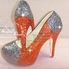 Orange Wedding Shoes WOMENS HIGH HEELS ORANGE and SILVER CRYSTAL PARTY EVENING WEDDING SHOES with MATCHING
