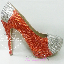 Orange Wedding Shoes WOMENS HIGH HEELS ORANGE and SILVER CRYSTAL PARTY EVENING WEDDING SHOES with MATCHING
