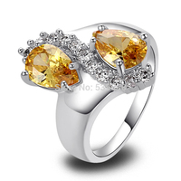 WholesaleWater Drop New Jewelry Fashion Women\'s Golden Citrine & White Topaz 925 Silver Ring Size 7 8 9 10 Free Shipping