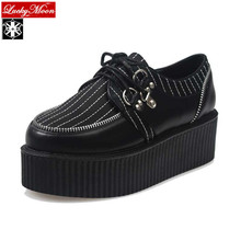 5cm Heel AOD Japanese Harajuku Goth Punk Chain Striped Black Creeper Soled Platform Shoes Women Creepers EUR 35~39