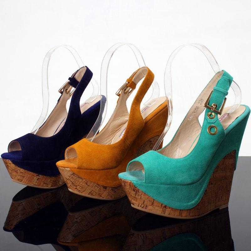 Free Shipping Fashion women s shoes scrub genuine leather open toe after comfortable wedges sandals sweet