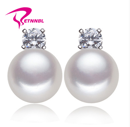 Free Shipping 2014 New Fashion Classic Natural freshwater pearl earrings 925 sterling silver Wedding earrings for