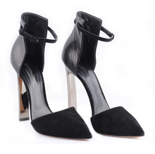 Noble Ankle Strap Heels Fashion Brand Genuine Leather Sexy High Heels Suede Toe Shoes Woman Zapatos