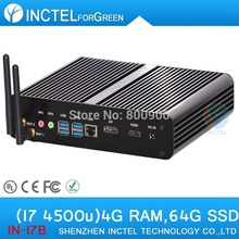 Factory direct sale silent mini pcs with haswell Intel Core i7-4500U 1.8Ghz 4 USB 3.0 HDMI VGA 4G RAM 64G SSD Windows or Linux