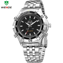 2014 WEIDE militar Waterproofed Mens de acero lleno Luxury Brand reloj de cuarzo iluminado analógico Digital pantalla LED relojes