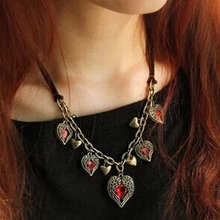 fashion delicate personalized vintage double layer ruby multi heart choker necklace