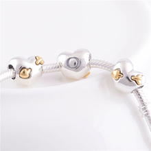 New Arrival 925 Sterling Silver Heart Charm With 14K Gold Cupid Arrow Fits pandora Bracelets Antique