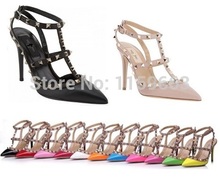 Best Quality Rivet Shoes Rockstud high heel customised shoes all black fashion punk shoes free shipping.