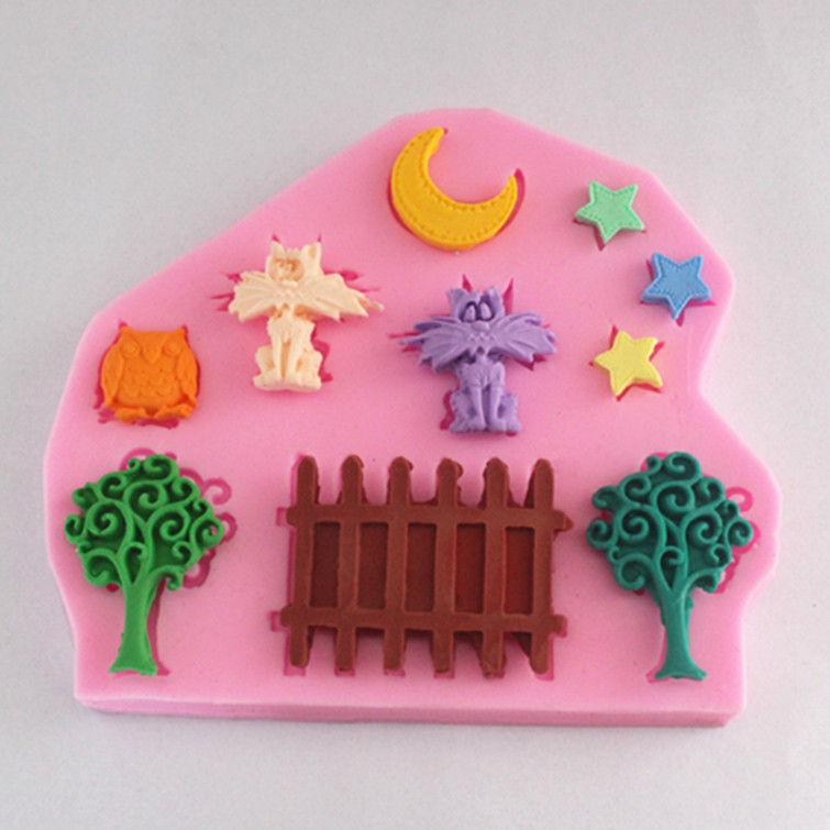 Night Owl Small Garden Cat Silicone Fondant Chocolate Clay Mold Cake Decorating Tools-in Cake ...