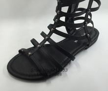 Big Size new 2014 shoes Fashion genuine leather Women sandals Summer Flats Sexy Knee High boots