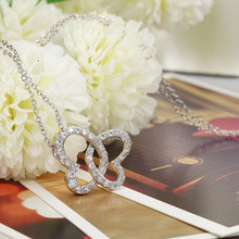 Neoglory CZ Stone 2 Heart Love Necklaces Pendants for Women Jewelry Accessories Romantic 2015 New Valentine