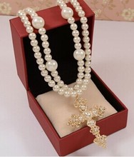 Pearl cross pendant long necklace/Korean designer brand jewelry for women accessories wholesale/collier/bijoux/joias/belly chain