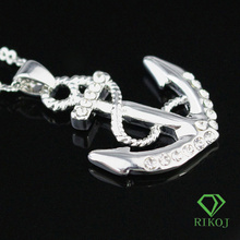 Wholesale jewelry 18k white gold plated silver color made with Austrian crystal rhinestone anchor necklace