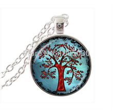 vintage wisdom tree necklace life tree jewelry family tree necklace long chain necklace glass cabochon pendant