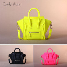 2014 new fashion Cross pattern Handbag smiley bag Fluorescence color Hot luggage line bag Small Tricolor