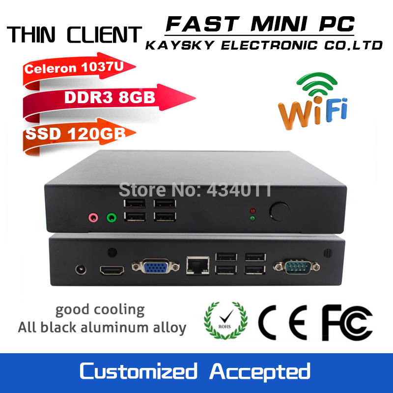 FAST MINI PC intel celeron 1037U HDMI VGA thin client mini pcs DDR3 8GB 120GB SSD