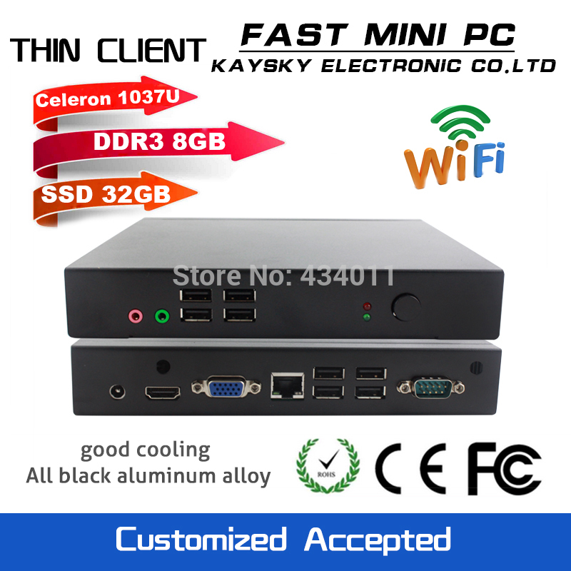 FAST MINI PC intel celeron 1037U HDMI VGA thin client mini pcs DDR3 8G 30GB SSD