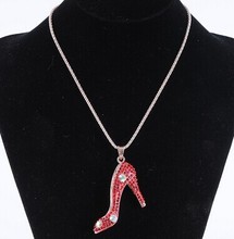 Crystal strass high heels pendant long necklaces female new 2014 fashion jewelry for women necklace collier