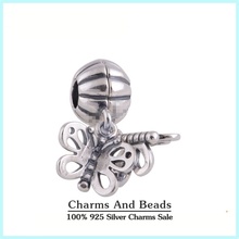 925 Sterling Silver Forever Friends Butterfly Dangle Pendant Charm Fits Pandora Style Charm Bracelets & Bangles
