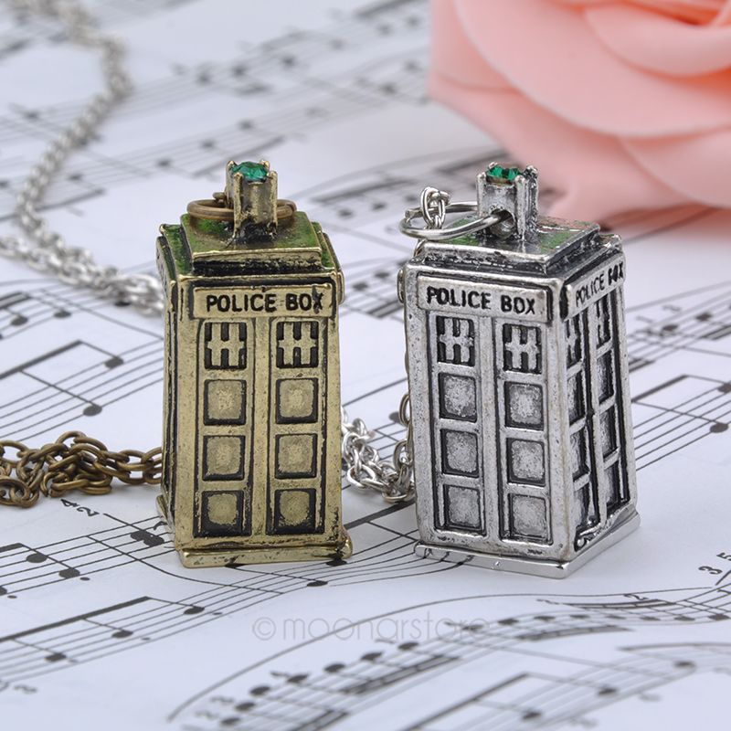 Bronze Antique silver golden color doctor who TARDIS police box pendant necklace Men s women s