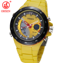 Ohsen marca hombres mujeres relojes deportivos relojes militares 2 zona hora analógica LED Digital Alarm cuarzo cronógrafo de natación de buceo de pulsera