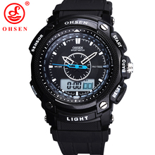 Ohsen análogo Relogio Digital alarma militar fecha cronógrafo negro correa del silicón del reloj reloj de cuarzo ocasional hombres relojes deportivos