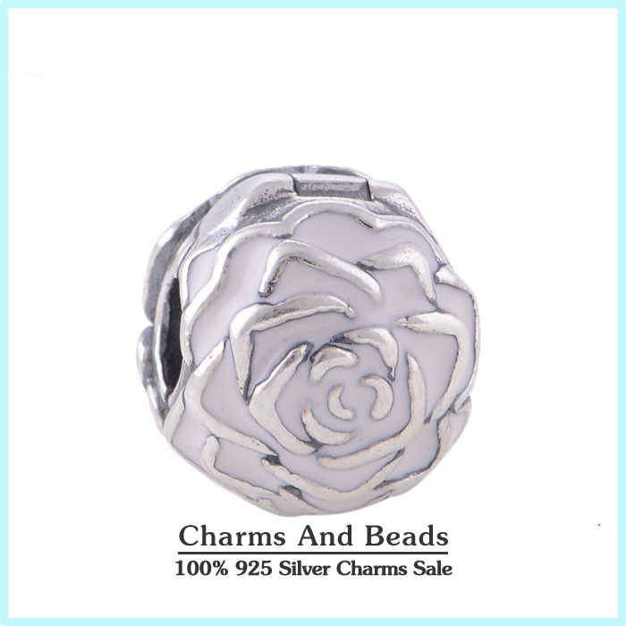 2014 New Enamel Rose Silver Clip Charm Beads Authentic 925 Sterling Silver Fits Pandora Style Charm