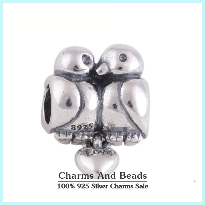 Lovebirds with Dangle Love You Heart 925 Sterling Silver Thread Charm Beads Fits Pandora Style Charm