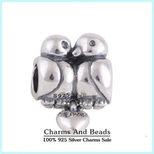 Lovebirds with Dangle Love You Heart 925 Sterling Silver Thread Charm Beads Fits Pandora Style Charm Bracelets Bangles