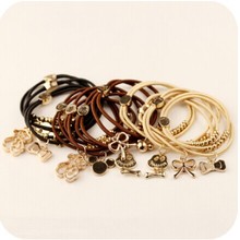 Free Shipping Many Style Black Zinc Alloy Skeleton Bear Pendant Hair Rope Punk Link Bracelet for